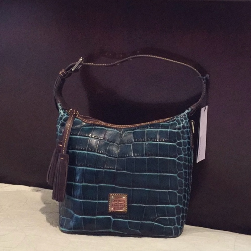 Dooney & Bourke Blue Croc-Embossed Paige Shoulder/Crossbody Bag